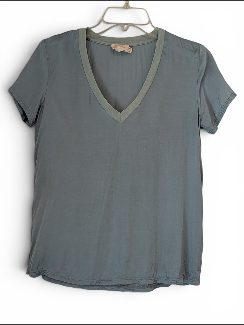Nation LTD Blue Slate V-Neck Short Sleeve Tee with Contrast Trim